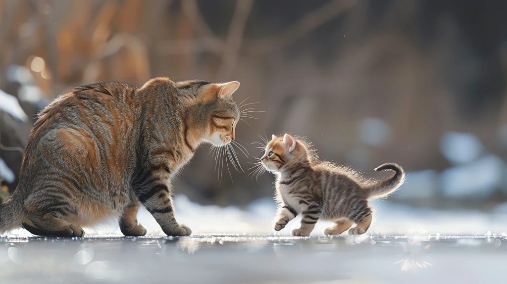 cat with the mother on the ice desktop wallpaper 4k