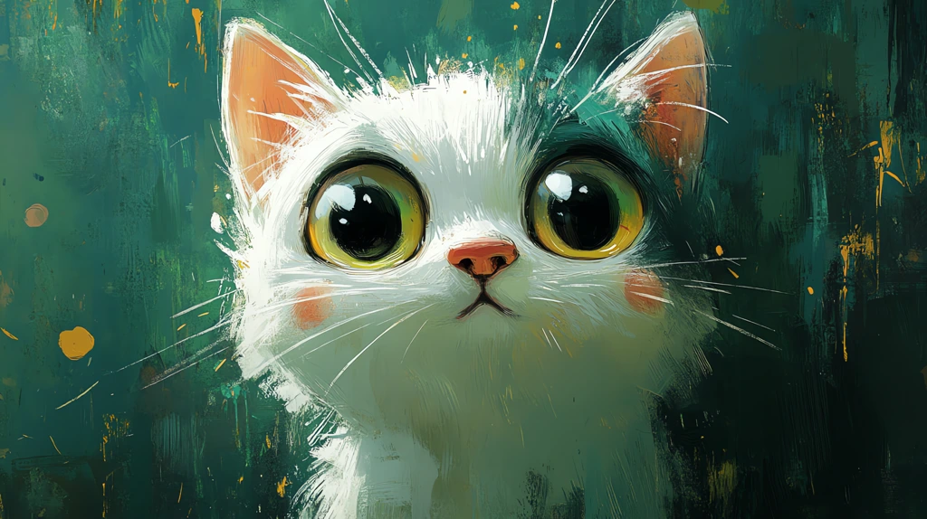 cat with white and green fur graffiti art in the style of goro fujita and tomokazu matsuyama desktop wallpaper 4k