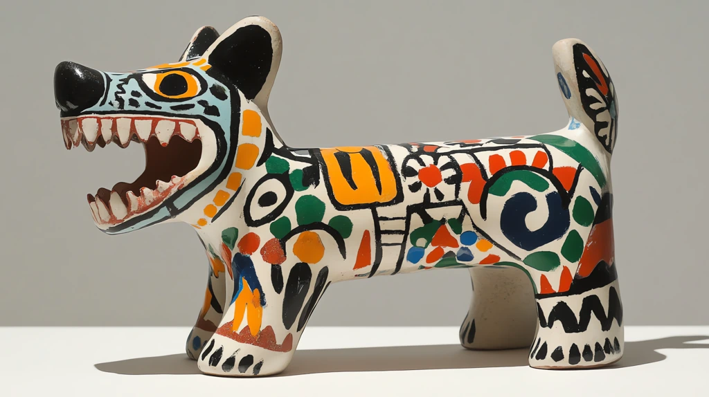 ceramic vessel in the shape of an inca dog painted with intricate patterns desktop wallpaper 4k