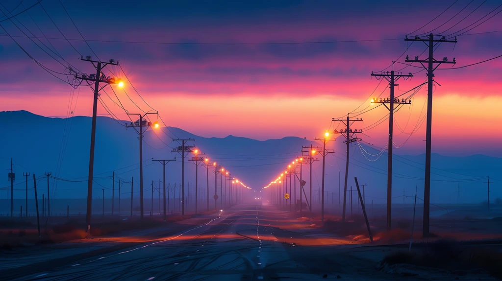 charged powerlines in the middle of nowhere dusk lights desktop wallpaper 4k