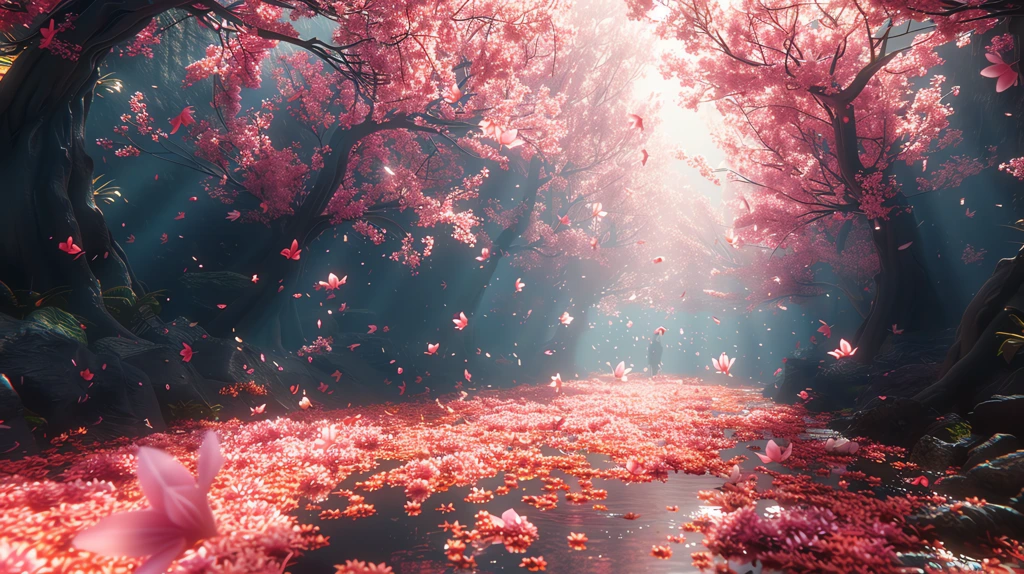 cherry blossom road under the sea petals falling photorealism desktop wallpaper 4k