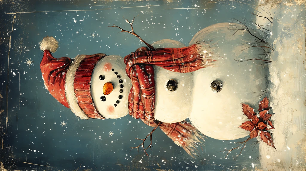 christmas card with snowman vintage phone wallpaper 4k