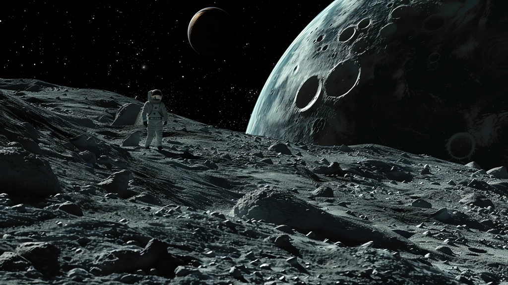 cinematic close up on moon surface desktop wallpaper 4k