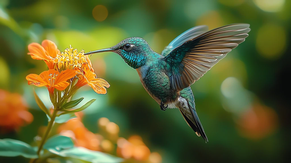 close-up of a hummingbird pollinating a flower desktop wallpaper 4k