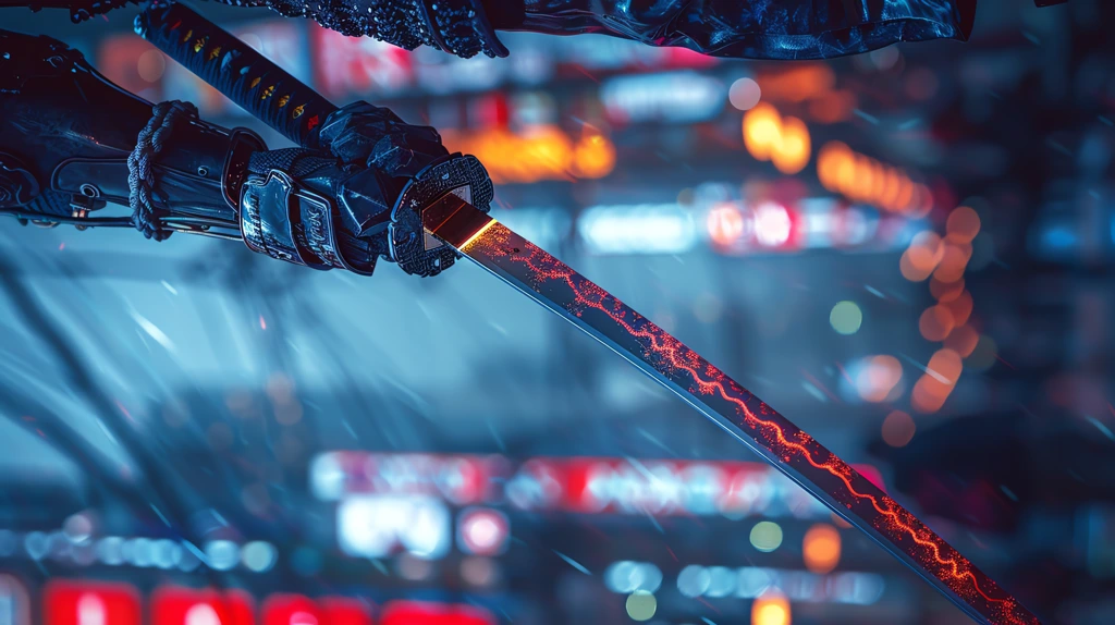 closeup shot of a cyerpunk intricate katana phone wallpaper 4k