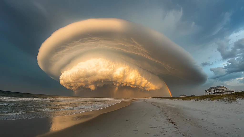 cloud formation over the beach in north carolina with a rainbow desktop wallpaper 4k