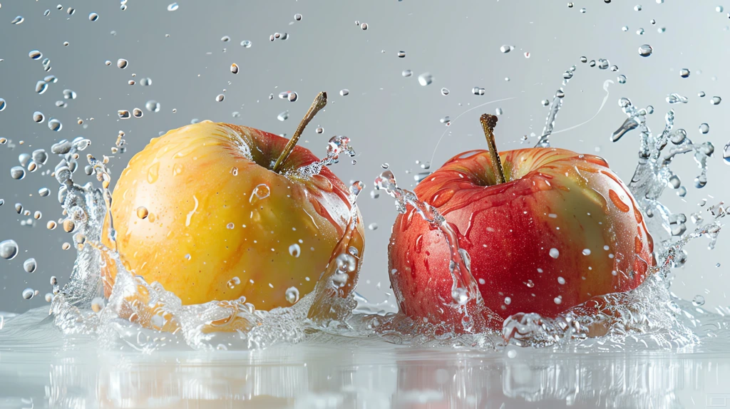 color apples exploding on the water with soda water on the surface of the apples desktop wallpaper 4k