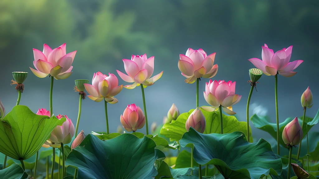 colored lotus flowers and unopened buds desktop wallpaper 4k