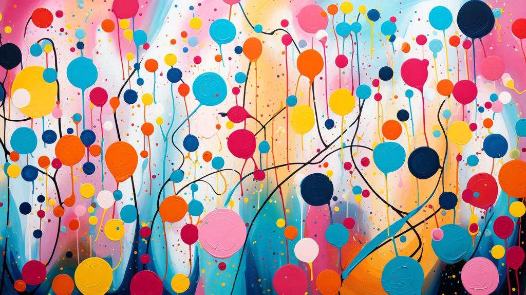 colorful abstract painting with a variety of shapes dots spirals desktop wallpaper 4k