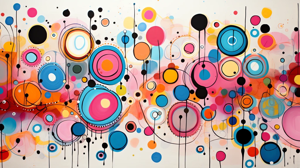 colorful abstract painting with a variety of shapes including lines dots spirals desktop wallpaper 4k