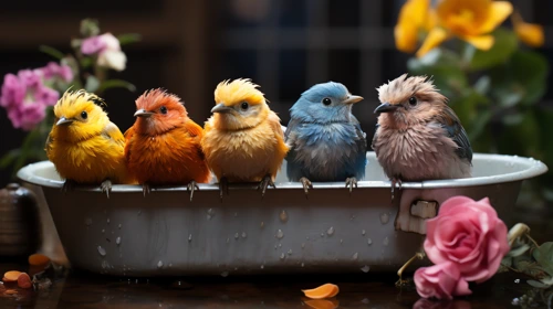 colorful bath for birds 3 animals desktop wallpaper full hd 4k free download