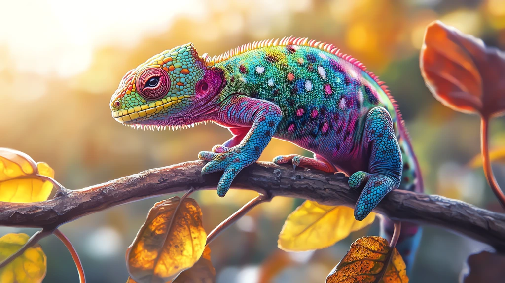 colorful cameleon with colors apple green fuchsia and turquoise desktop wallpaper 4k