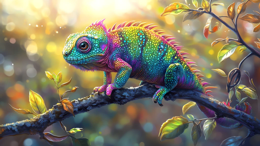 colorful cameleon with colors apple green fuchsia desktop wallpaper 4k