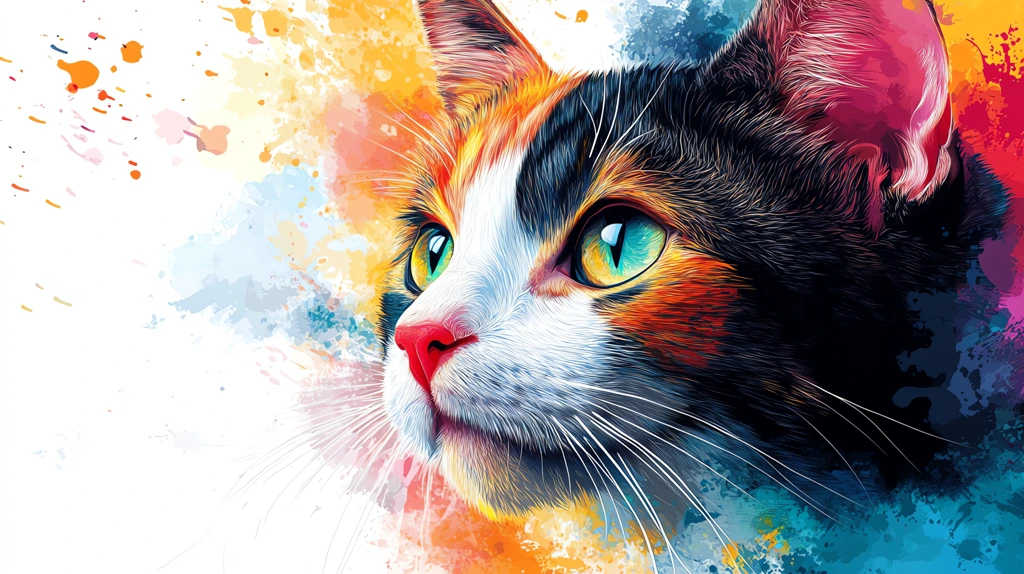 colorful cat portrait in the style of digital painting paint splatter desktop wallpaper 4k