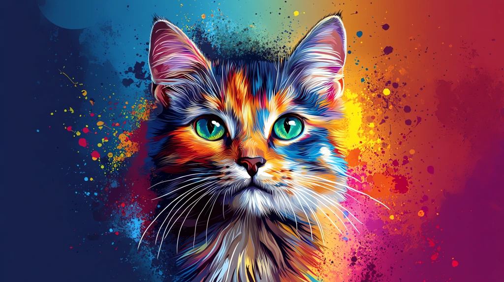 colorful cat portrait in the style of paint splatter vector illustration desktop wallpaper 4k