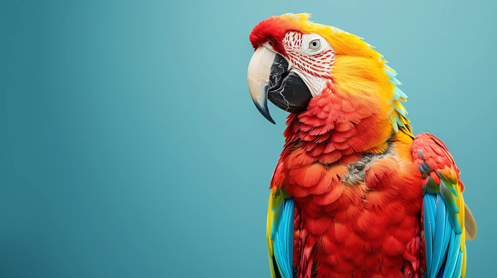 colorful parrot against a solid cyan desktop wallpaper 4k