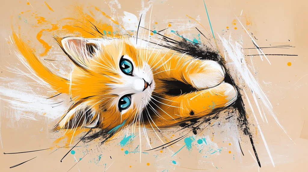 coloured pencil drawn illustration of a bright orange cat with large phone wallpaper 4k