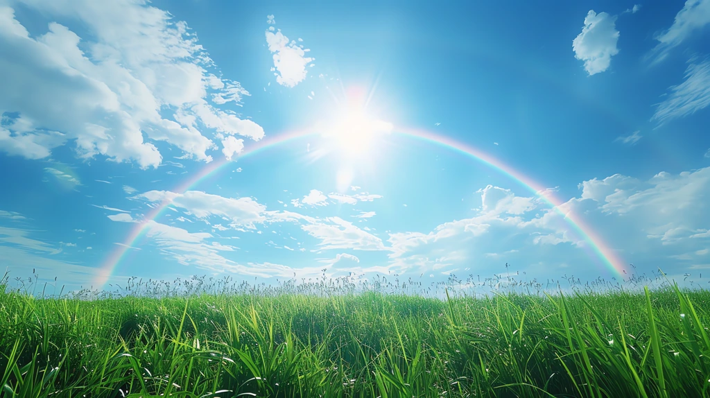 combine blue sky green grass rainbow sun desktop wallpaper 4k