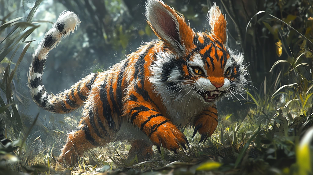 combining a rabbit and a tiger it has the small body and long ears of a rabbit but with the muscular desktop wallpaper 4k