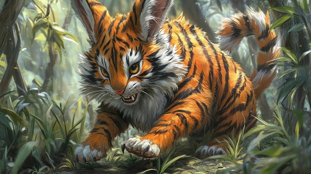 combining a rabbit and a tiger small body and long ears of a rabbit but with the muscular desktop wallpaper 4k