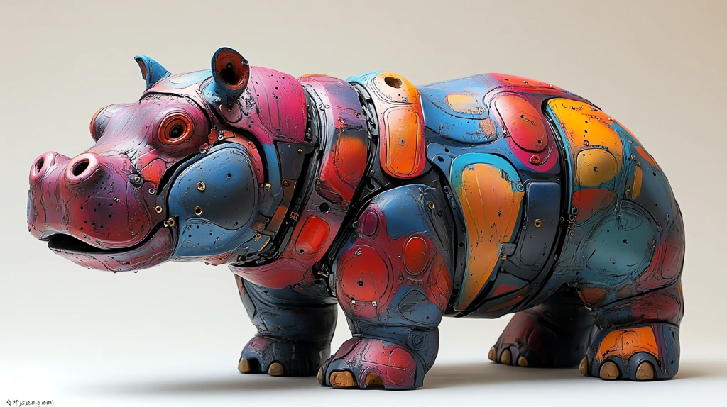 complicated but friendly mechanical hippo in bold exotic colors desktop wallpaper 4k