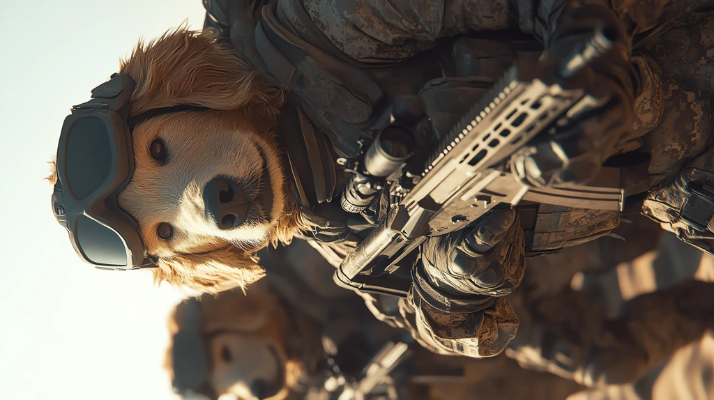 contingent of anthropomorphic golden retriever soldiers phone wallpaper 4k