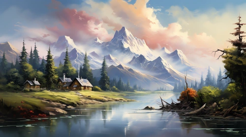 cottage by river mountains 1 nature desktop wallpaper full hd 4k free download