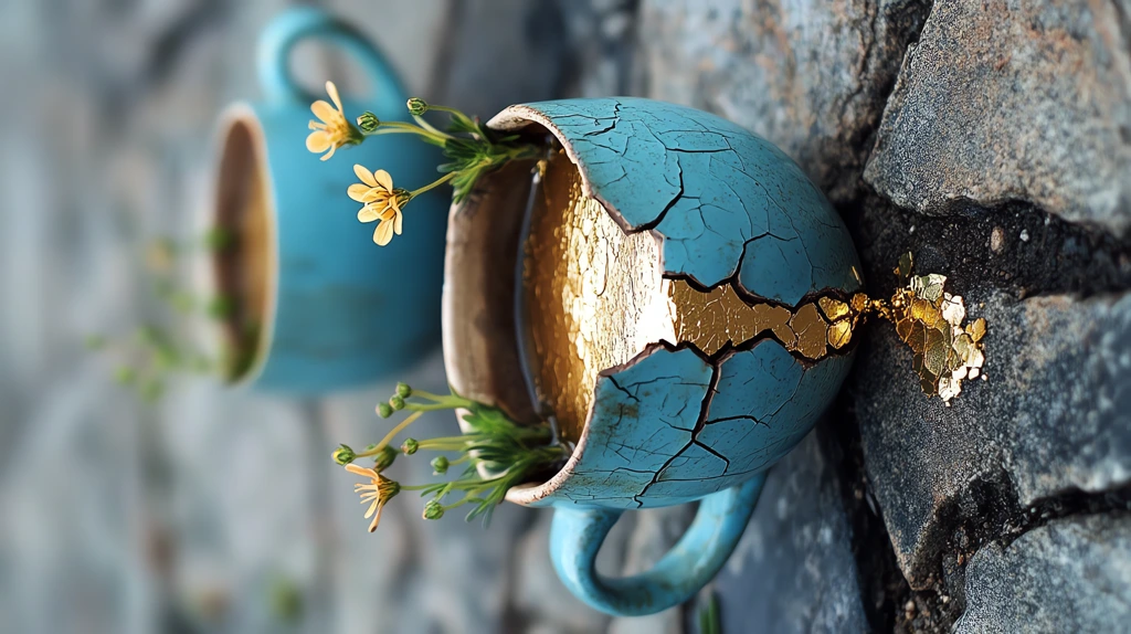 cracked blue cup spilling real gold version two phone wallpaper 4k