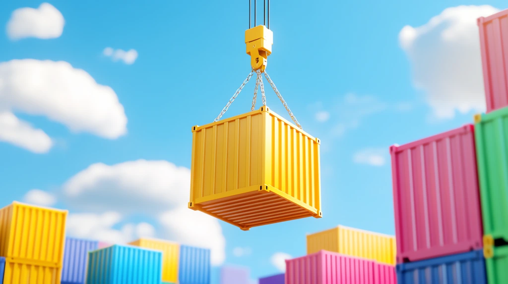 crane lifting an open yellow container stacked colorful containers against a blue sky desktop wallpaper 4k