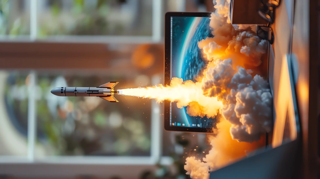 creative workspace with rocket launch phone wallpaper 4k