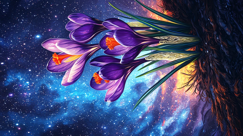 crocus against a starry sky in the style of fantasy art phone wallpaper 4k