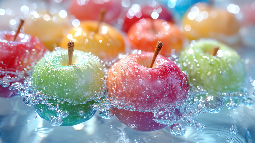 crystal apple colored glass apples in the bowl of water colorful crystal desktop wallpaper 4k