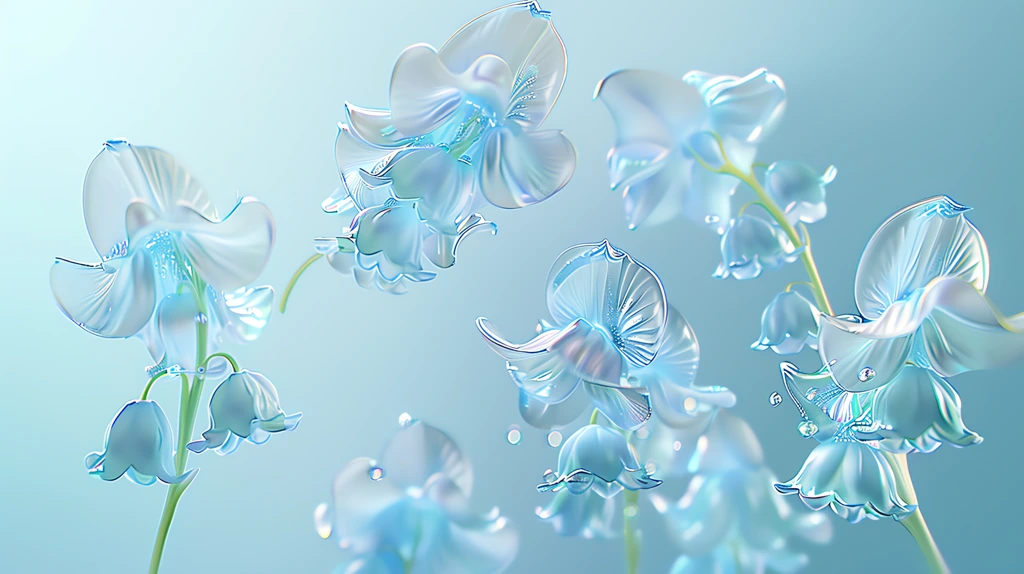 crystal transparent lily of the valley flower decorativist floating in the frame desktop wallpaper 4k