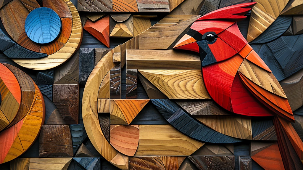 cubism cardinal 3 colors made of layered wood desktop wallpaper 4k