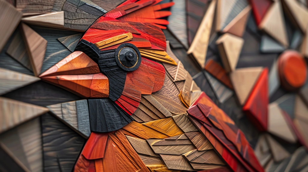 cubism style cardinal colors made of layered wood desktop wallpaper 4k