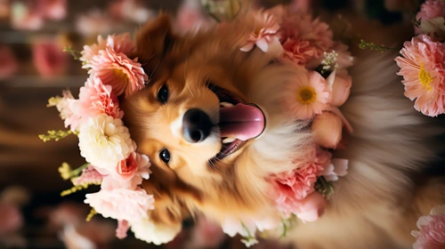 cute and dreamy dog adorned with flowers 3 animals phone wallpaper full hd 4k free download