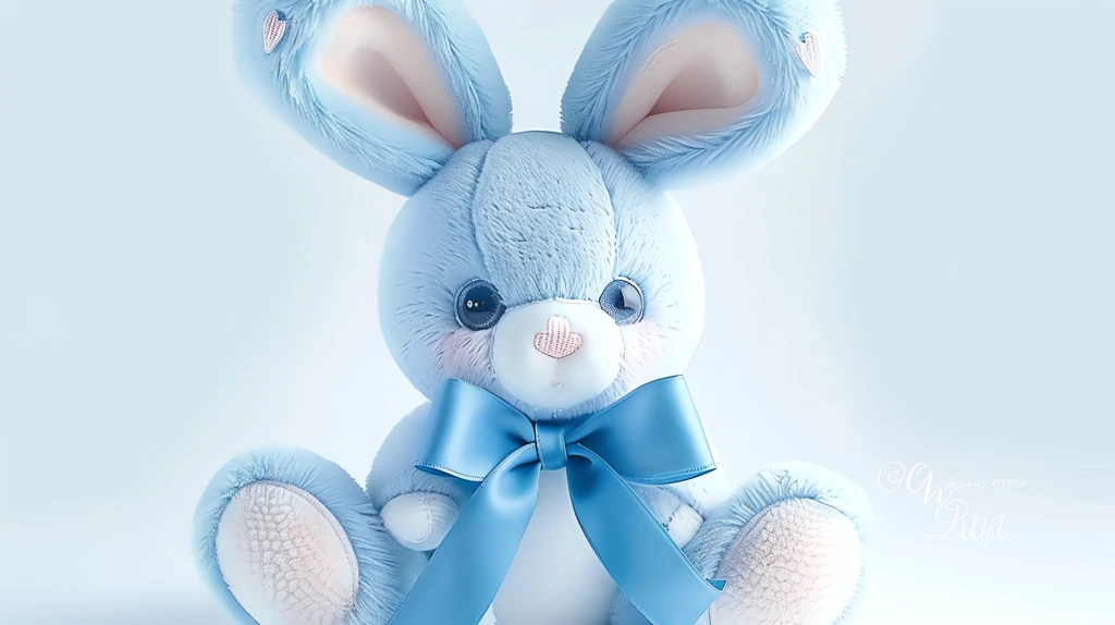 cute blue bunny plush toy with blue bow light pink and sky blue desktop wallpaper 4k