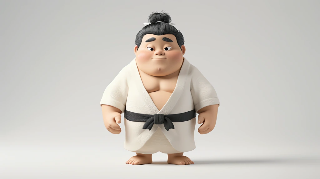 cute cartoon of a sumo wrestler in a white outfit with a black belt looking straight ahead desktop wallpaper 4k
