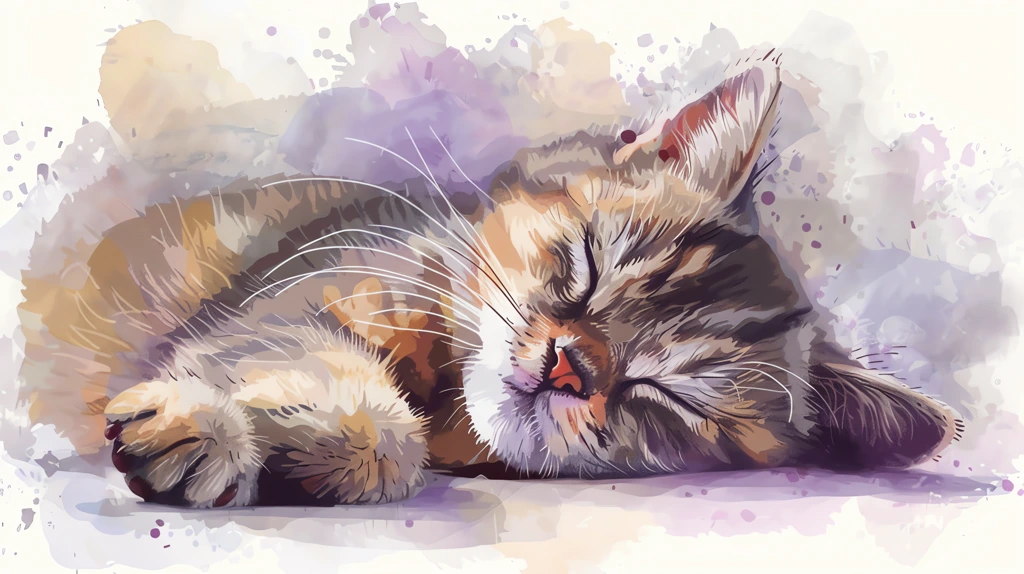 cute cat in the style of watercolor pastel colors purple and beige tones desktop wallpaper 4k