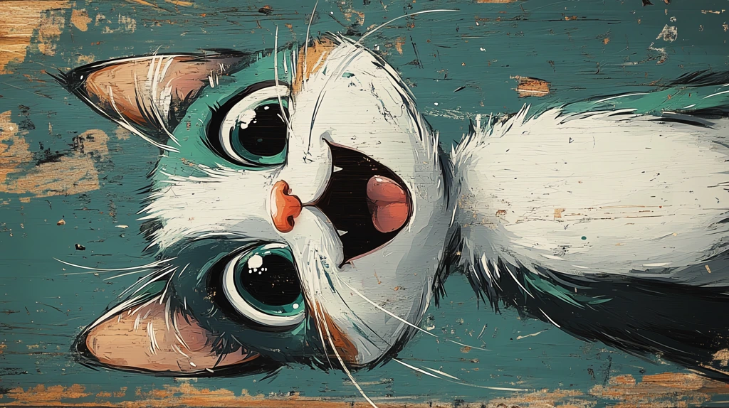 cute cat with white and green fur graffiti art in the style phone wallpaper 4k