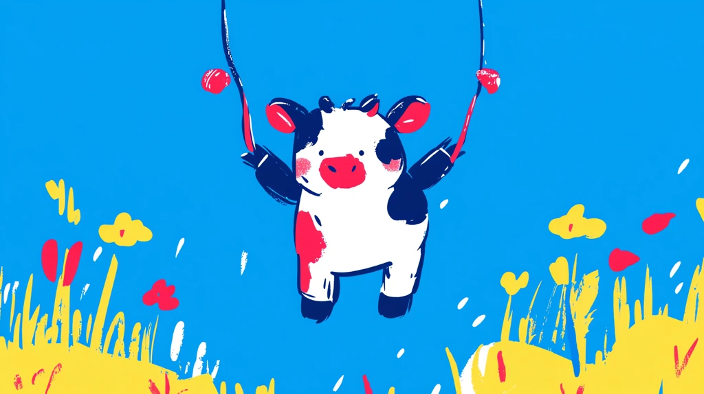 cute cow play skipping rope version two desktop wallpaper 4k