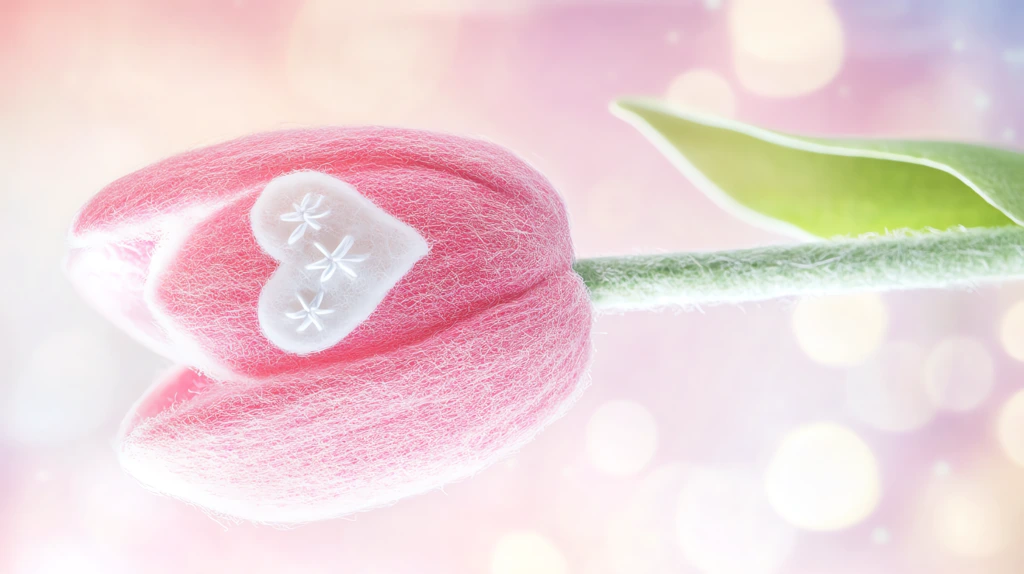 cute fluffy tulip made of wool with white love and stars on it in pastel colors phone wallpaper 4k