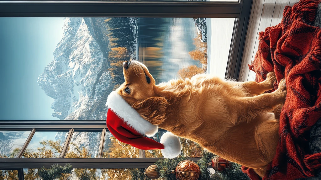 cute golden tones dog weaing a santa hat version three phone wallpaper 4k