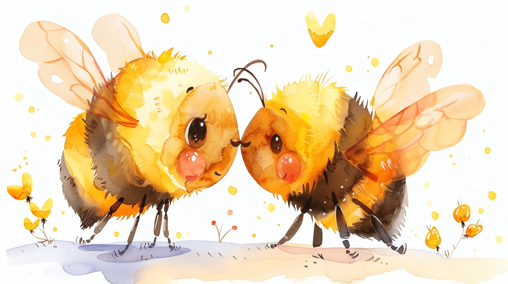 cute happy two bees kissing with smile and big eyes desktop wallpaper 4k