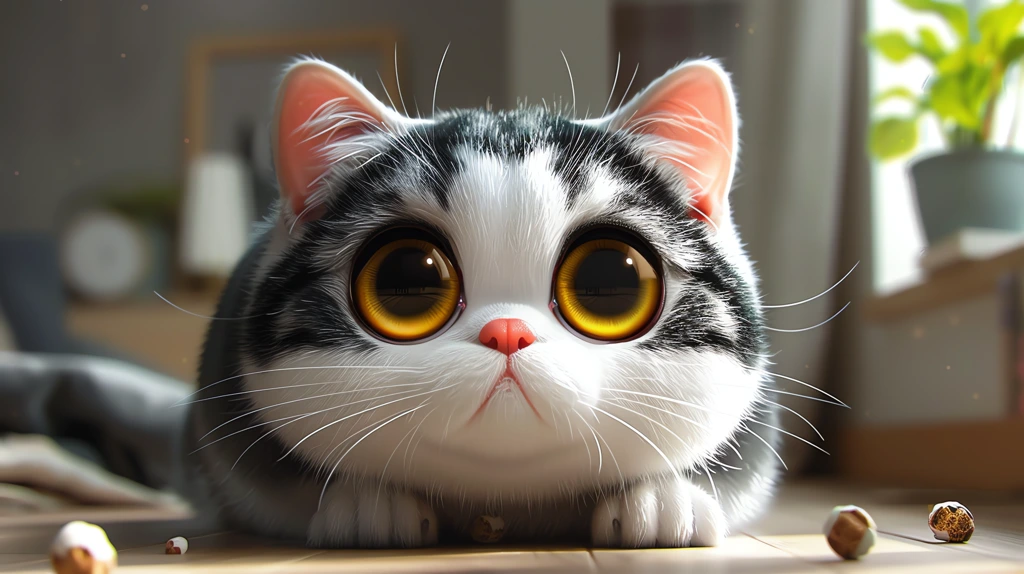 cute kawaii cartoon character of a cat with big eyes desktop wallpaper 4k