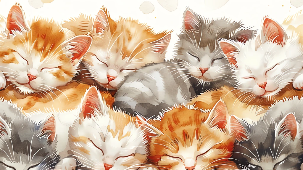 cute kittens sleeping pattern soft watercolor desktop wallpaper 4k