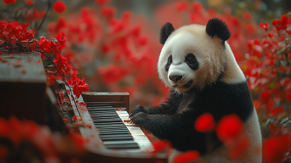 cute panda playing piano cinematic lighting desktop wallpaper 4k