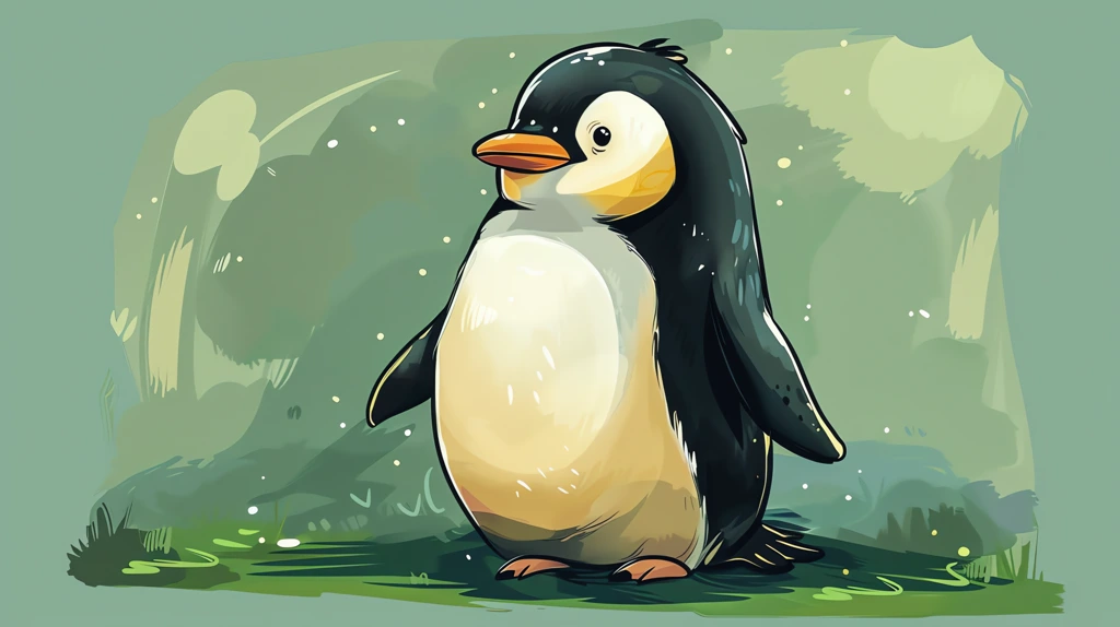 cute penguin illustration for a picture book with a green desktop wallpaper 4k