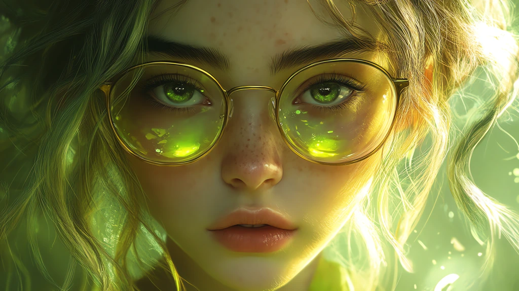 cute pixie girl with green hair big glasses desktop wallpaper 4k