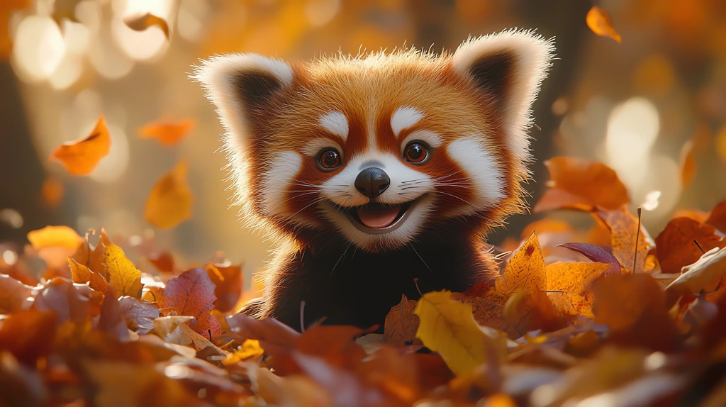 cute red panda smiling in the autumn desktop wallpaper 4k